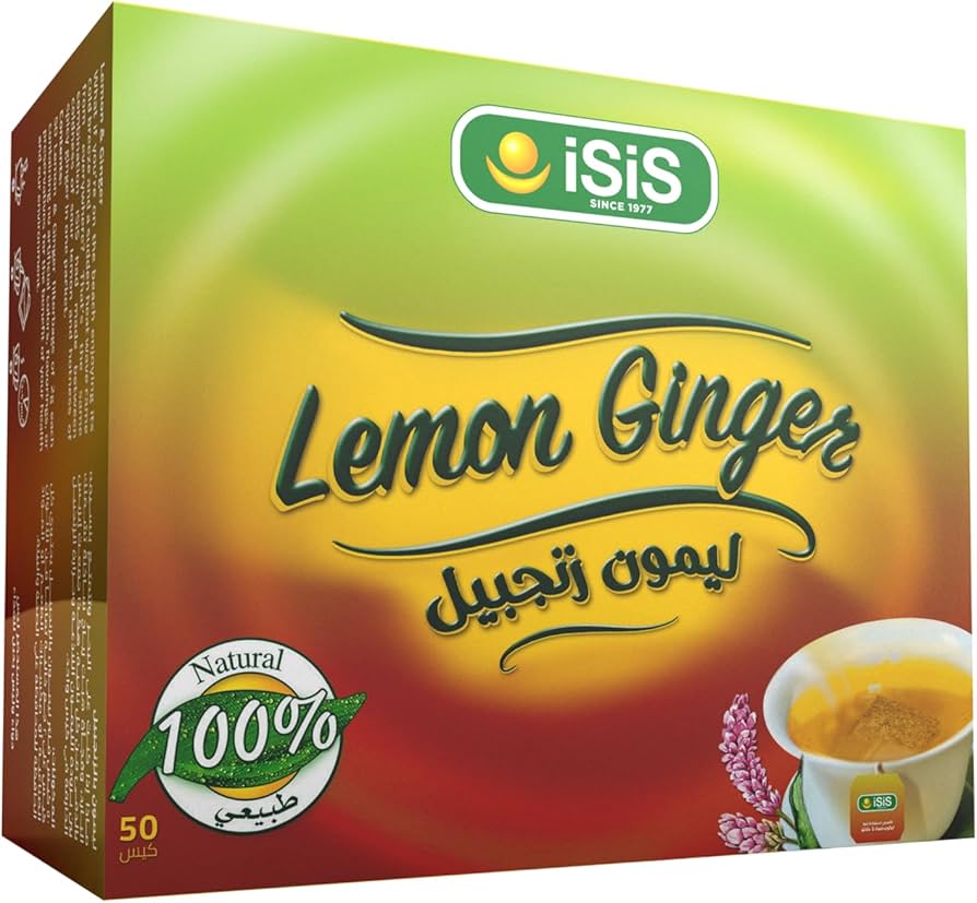 iSiS Lemon with Ginger tea filters, 50-count box, natural lemon and ginger flavor for brewing tea.