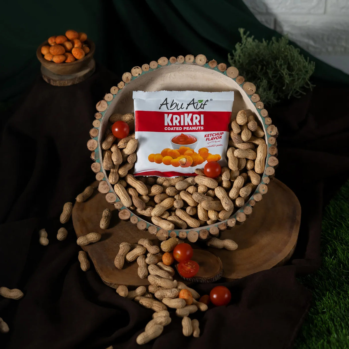 Krikri ketchup peanuts in bowl surrounded by peanuts from Elsouk