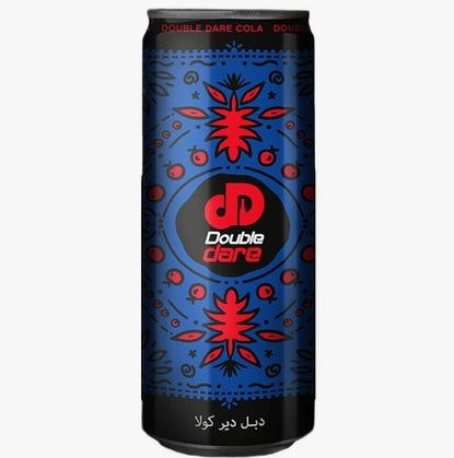 Double Dare, Carbonated Soft Drink, Cola Flavor, 250ml, Made in Egypt, black can product photo on white background, available at Elsouk Canada