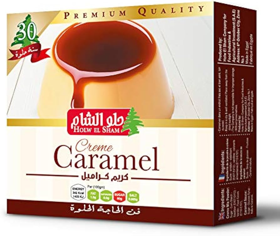 Creamy Holw El Sham Crème Caramel treat in a 70g serving, showcasing a smooth caramel topping and rich dessert interior.