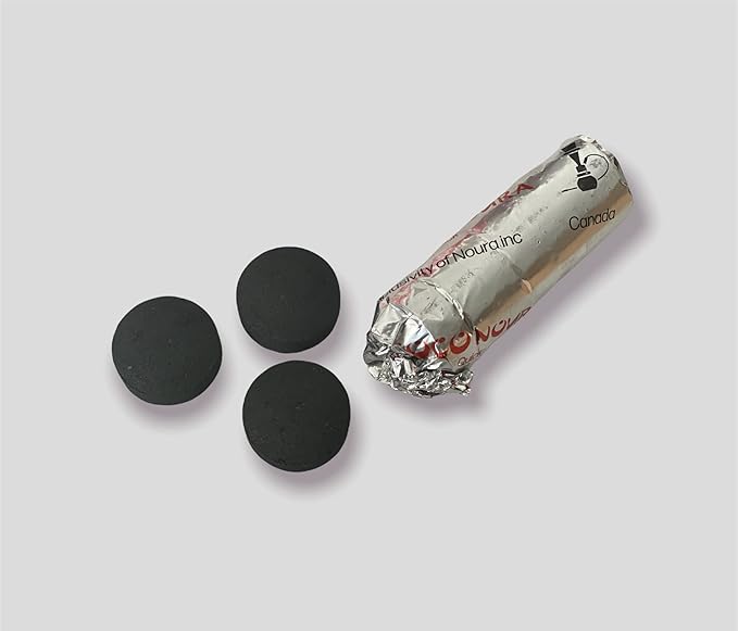 Full box of Noura Quick Light Charcoal, 33mm size, ideal for shisha and incense, shown in the image.