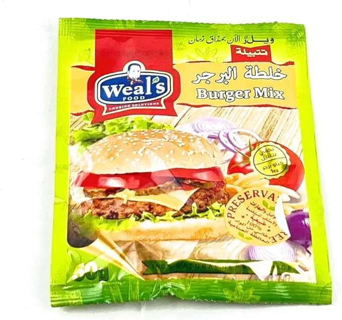 Weal's Burger Mix seasoning in a 300g package, featuring a blend of spices for flavorful homemade burgers.