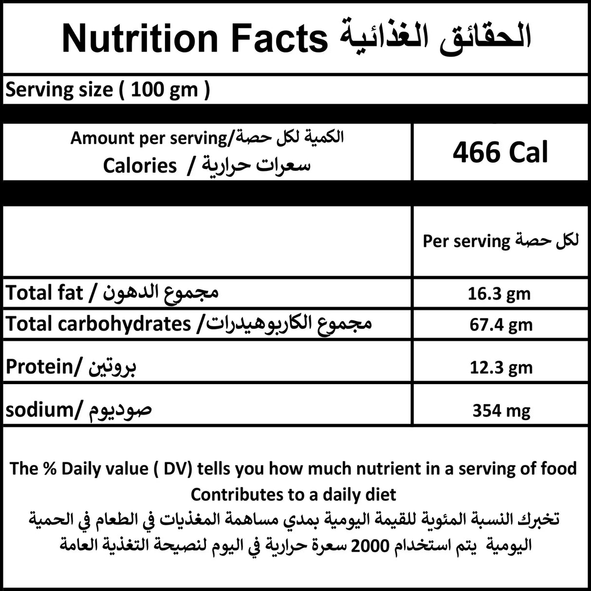 Nutrition facts label for Abu Auf Krikri ketchup peanuts on Elsouk