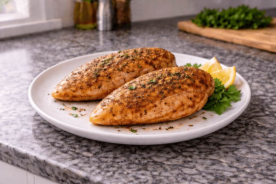 Complete air fried chicken breast final dish presentation Elsouk