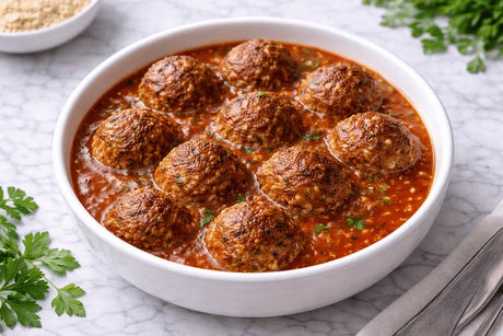 Meatballs recipe with tomato sauce in ceramic bowl Elsouk