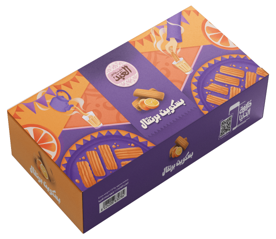 El Abd orange biscuits, 36-piece box, showing golden-orange color and crispy texture of the snack.