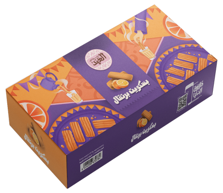 El Abd orange biscuits, 36-piece box, showing golden-orange color and crispy texture of the snack.
