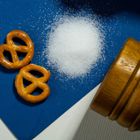 Salt crystals with thyme pretzels on blue setup for Elsouk