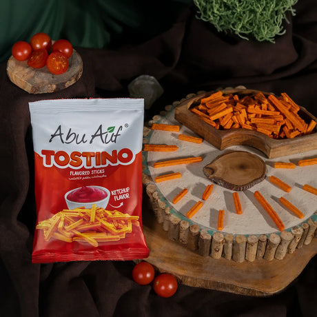 Ketchup Tostino sticks on plate next to pack photo for Elsouk