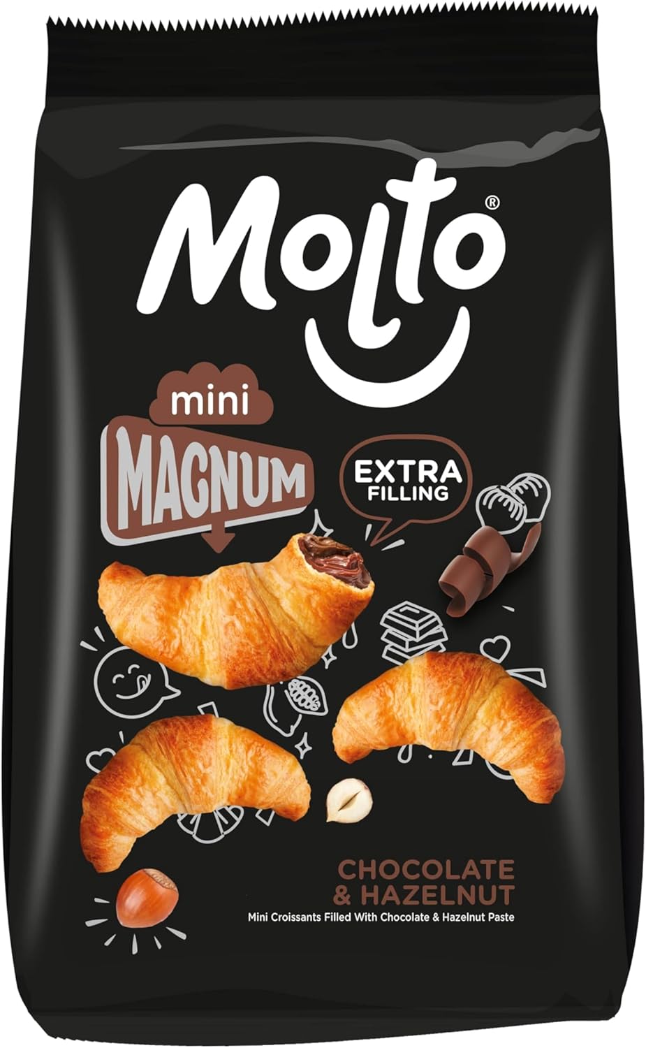 Molto Magnum Chocolate Croissant, golden baked pastry filled with rich chocolate, crispy exterior, and flaky layers.