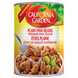 Cans of California Garden plain fava beans with white labels and metal pull tabs, ready for cooking or storage.