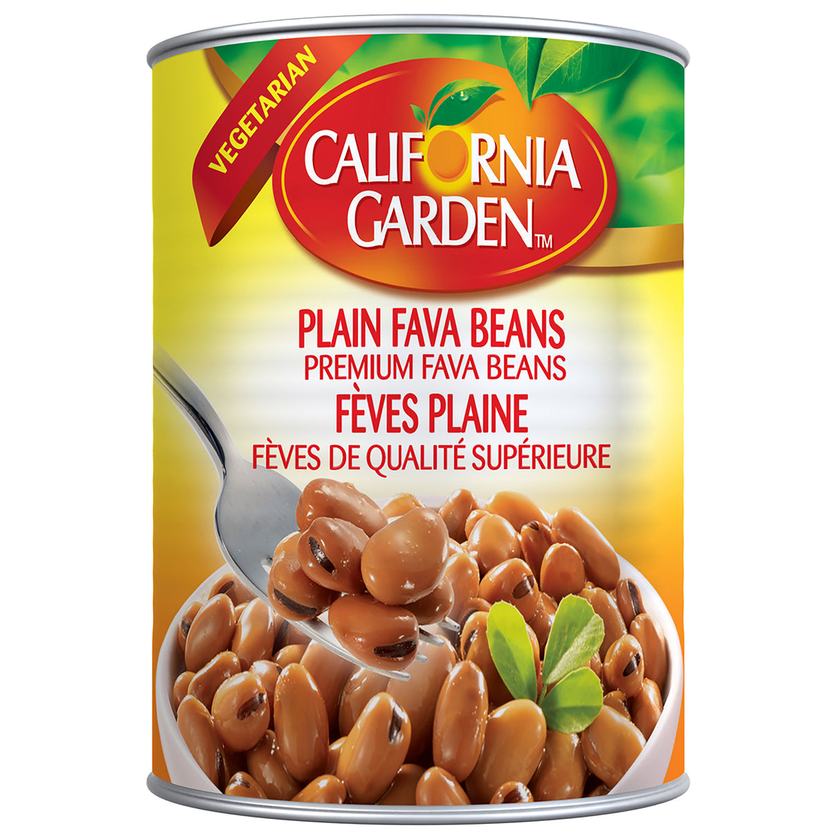 Cans of California Garden plain fava beans with white labels and metal pull tabs, ready for cooking or storage.