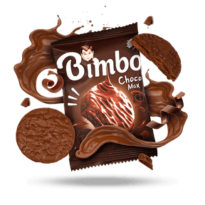 El Shamadan Bimbo Chocolate Max Biscuits filled and coated, 12-pack, featuring chocolate-filled cookies with a coated exterior.