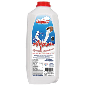 Elegant Ayran yogurt drink in 1.89L bottle, creamy and refreshing Turkish dairy beverage with smooth texture.