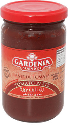 Canned Gardenia Tomato Paste jar with label, showcasing rich, thick tomato paste for cooking and seasoning.