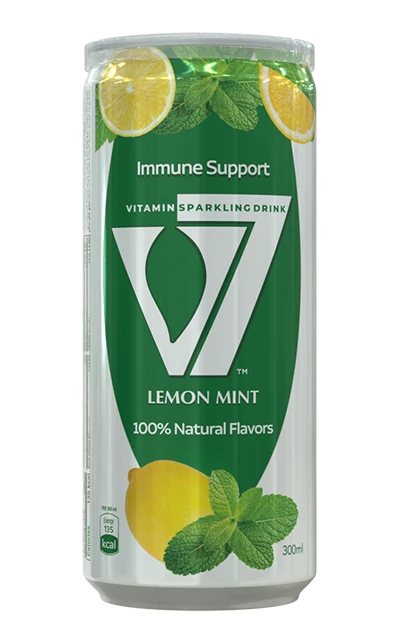 V7 Lemon Mint sparkling drink in a 300ml bottle with fresh lemon and mint flavor, vibrant and refreshing beverage.