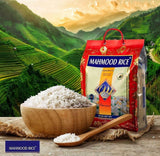 A close-up of Mahmood Sella Rice grains, showcasing premium white rice with a clean and polished appearance.