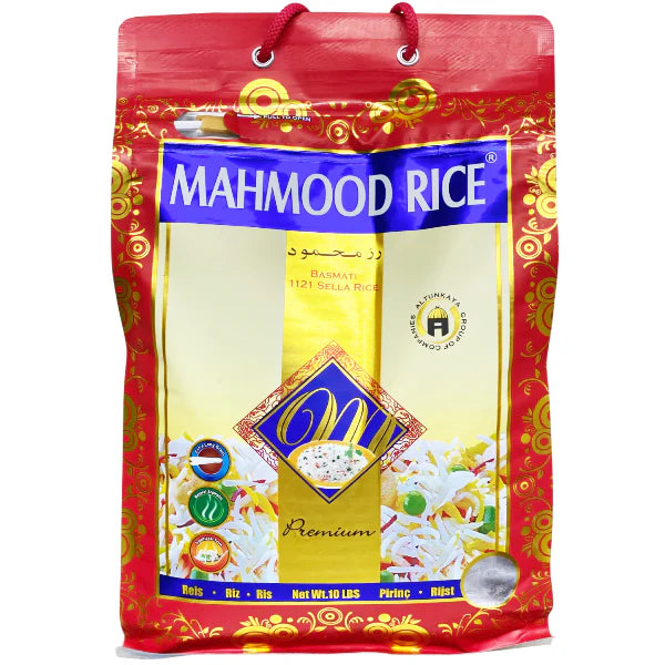 Cooked Mahmood Sella Rice, premium rice brand Mahmood, showing fluffy grains in a bowl ready to serve.