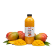 A glass of Mango Ewaies Chunky Smoothie by Drips with visible mango chunks and a vibrant orange color, served in a clear glass.