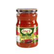 Spicy hot pepper paste in a jar by Oncu, showcasing bright red, chunky chili paste for cooking and flavoring dishes.