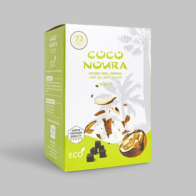 Noura premium coconut charcoal cubes for hookah, natural coconut shell coals, 72-piece pack, ideal for incense and hookah use