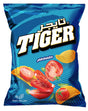 Tiger Tomato Chips by Tiger, crispy tomato-flavored snack in bright orange packaging with tiger logo.