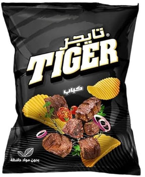 Tiger Kebab from Tiger brand, showing tender grilled kebabs with spices on skewers ready to serve.