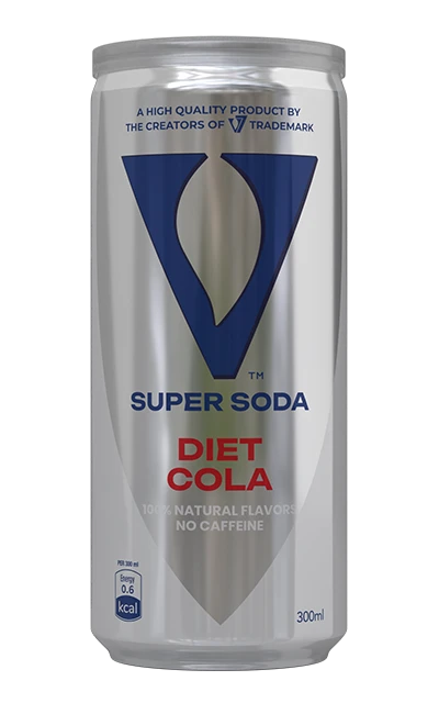 V7 Diet Cola 330ml can with black and red branding, featuring the V7 logo and label design on a plain background.