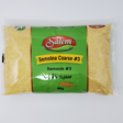 Coarse Salem Semolina #3 in a clear container, showing the yellow, grainy texture of this Italian wheat product.