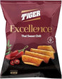 Thai Sweet Chili Chips by Tiger Excellence, crispy snack with vibrant chili and sweet seasoning, in a colorful bag.